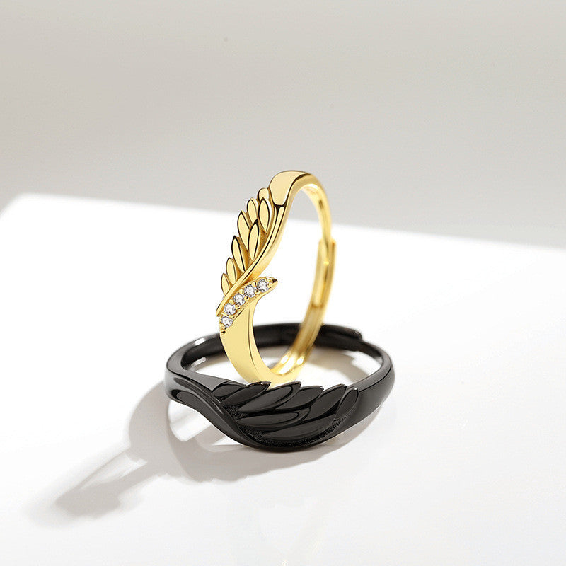 Anello Coppia Argento 925 Angelo e Diavolo Regolabile Uomo Donna Elegante